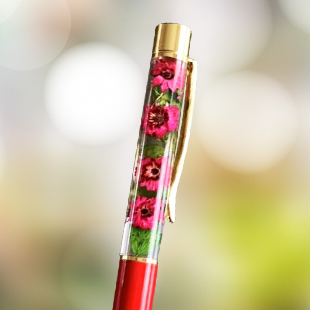 50500 Pressed Flower Ballpoint Pen-RED