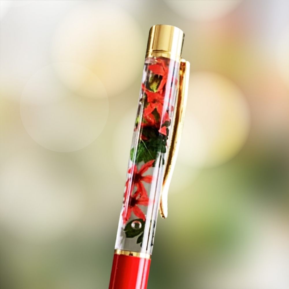 50500 Pressed Flower Ballpoint Pen-RED