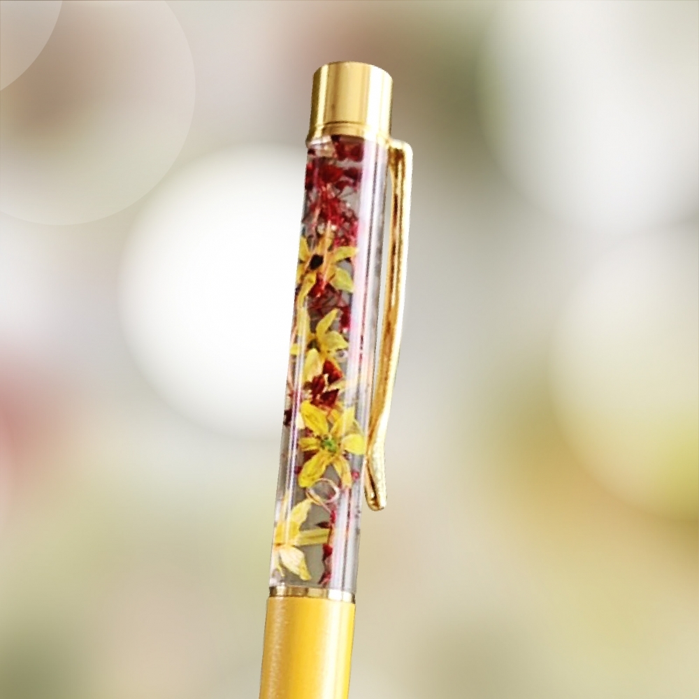 50500 Pressed Flower Ballpoint Pen-YELLOW