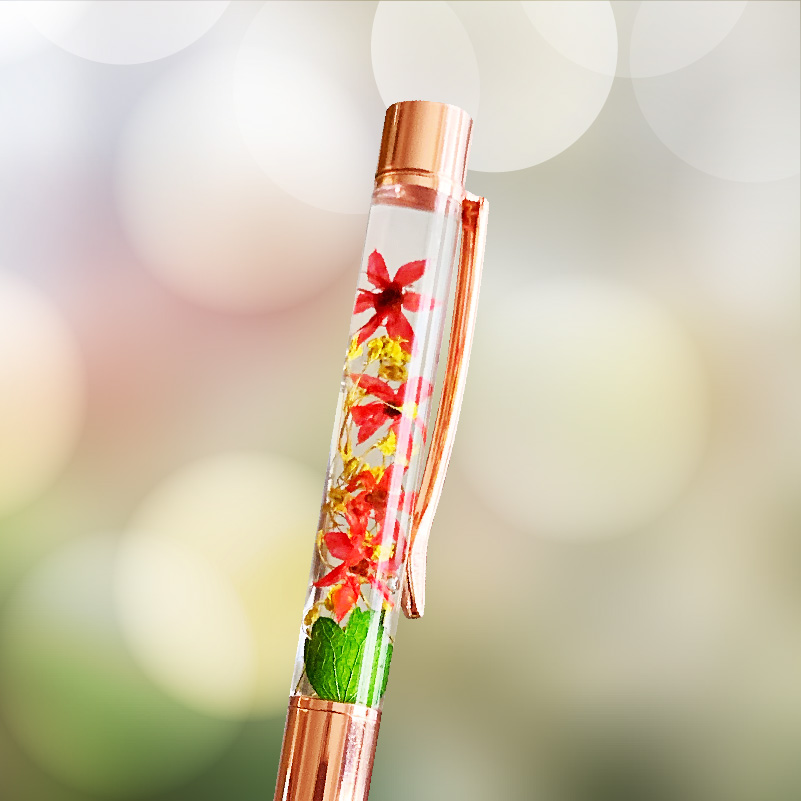 50500 Pressed Flower Ballpoint Pen-ROSE GOLD