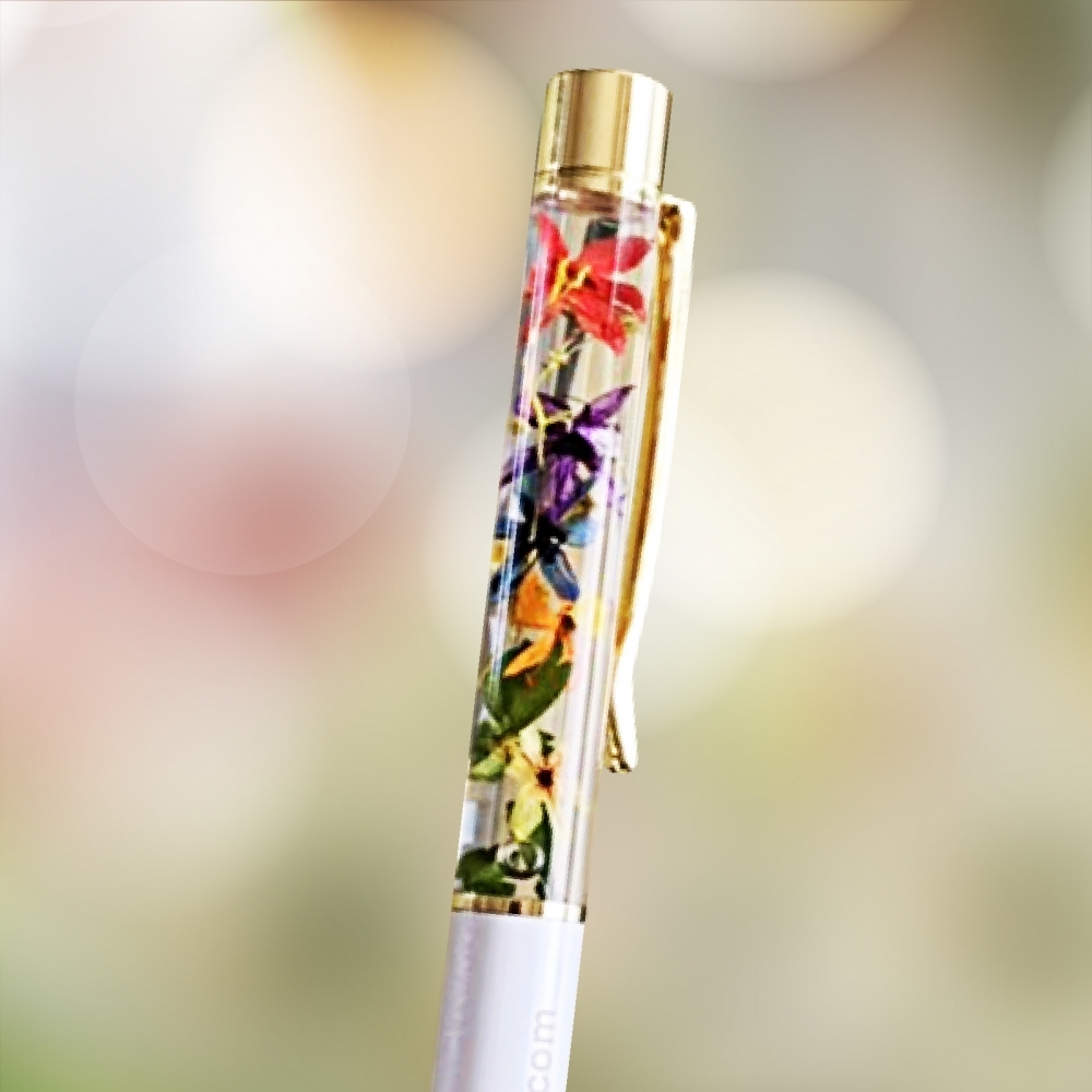 50500 Pressed Flower Ballpoint Pen-WHITE